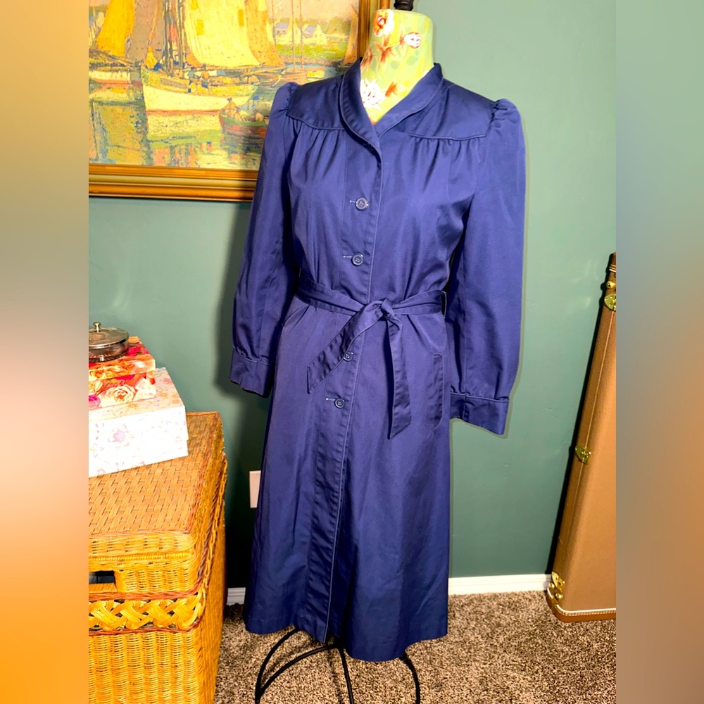 Vintage Nordstrom BRASS PLUM Blue Trenchcoat, Women’s Size 3 EUC
